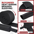 Heat Shrink Wire Loom 2:1 Shrinkable Braided Cable Sleeve 2 Inch ID-18ft - Image 2