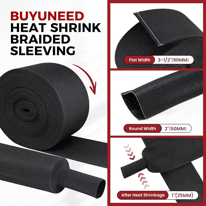 Heat Shrink Wire Loom 2:1 Shrinkable Braided Cable Sleeve 2 Inch ID-25ft - Image 2