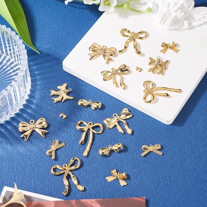 FASHEWELRY Alloy Bowknot Charms Links Golden Bow Tie Connector Charms Metal Bow - Image 7