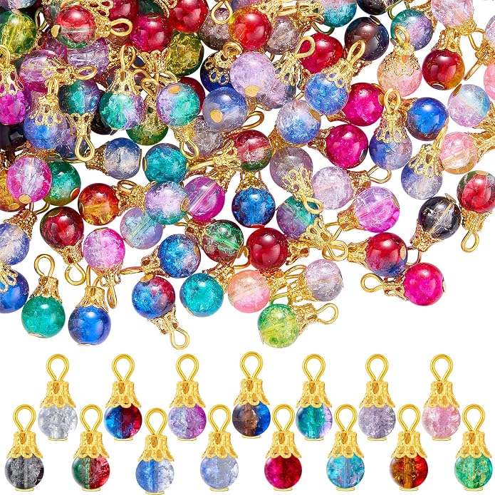 150Pcs Crystal Dangle Charms for Jewelry Making Crackle Bulk Small Cute Charms by COGCHARGER