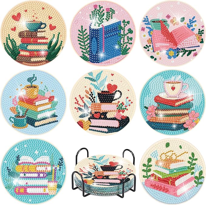 8 Pcs Book Diamond Art Coasters Kit by Fotasmua