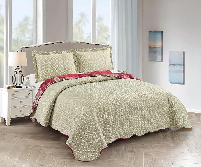 Brilliant Sunshine BurgundyHeart Love, Floral and Lace Patchwork, 3-Piece Quilt - Image 6