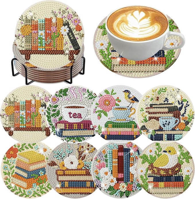 Axquilon 8 Pcs Books Diamond Art Coasters Kit by Axquilon