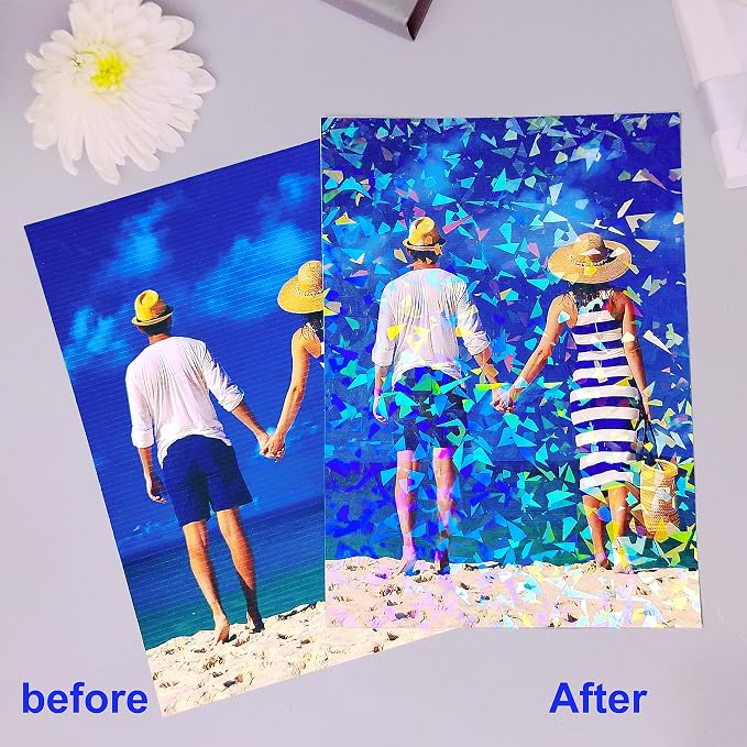 32 Sheets Holographic Sticker Paper Clear Vinyl Self Adhesive Waterproof - Image 6