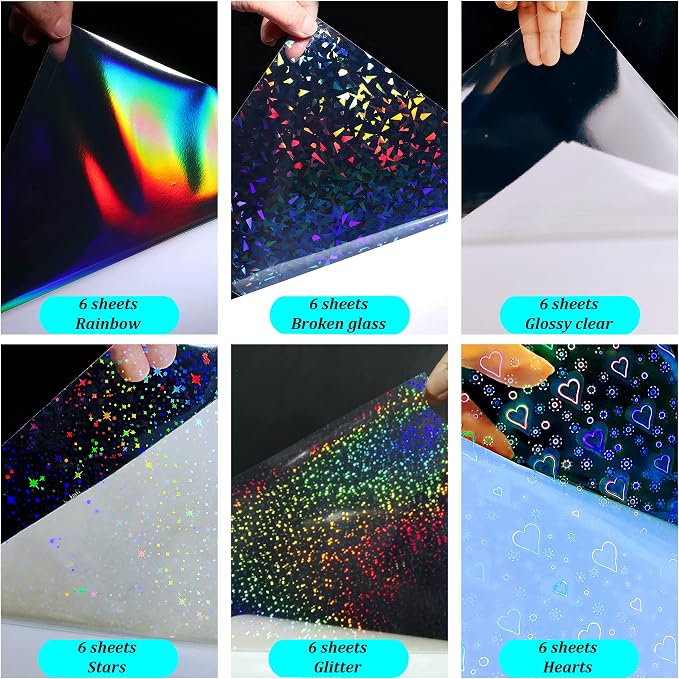 36 Sheets Holographic Sticker Paper Holographic Clear Vinyl Self Adhesive - Image 3
