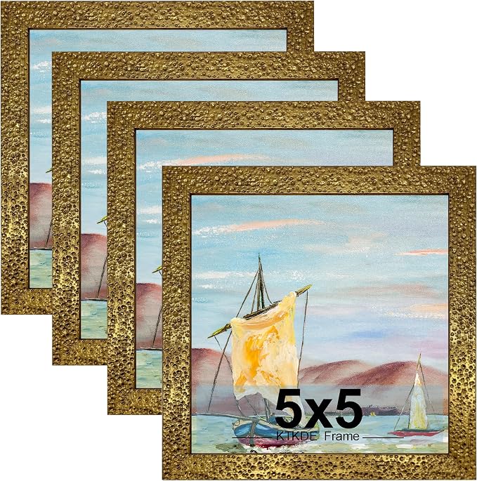 KTKDE 5x5 Picture Frame Set of 4, Ornate Vintage Gold Photo Frames by KTKDE