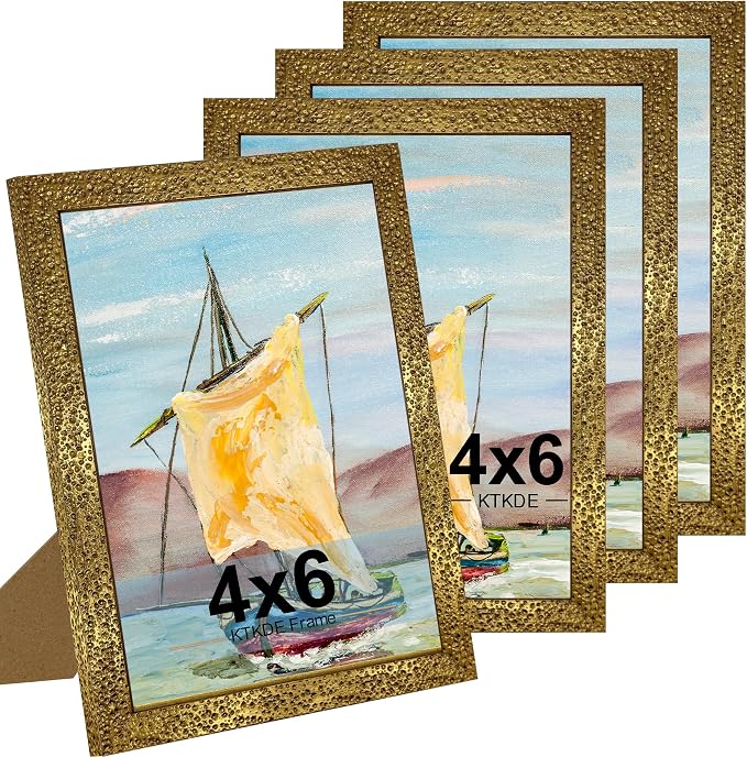 KTKDE 4x6 Picture Frame Set of 4, Ornate Vintage Gold Photo Frames by KTKDE
