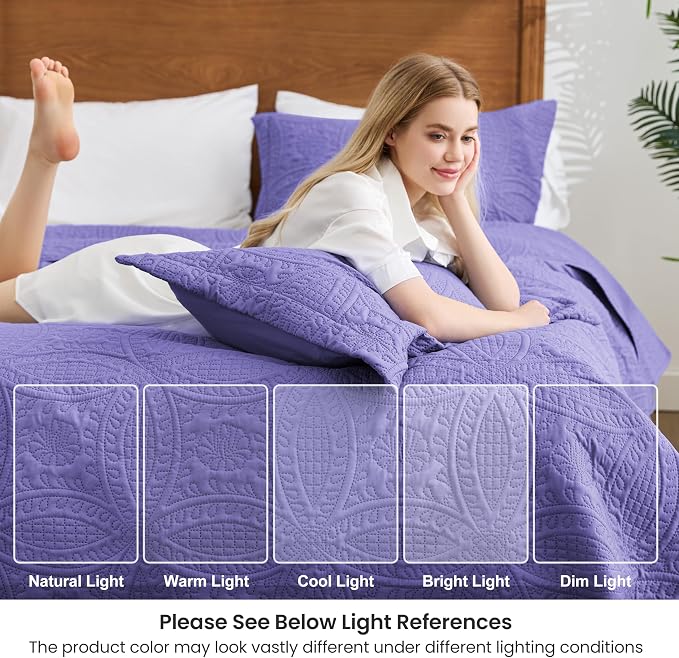 Love's cabin California King Size Quilt Bedding Set Deep Purple Bedspreads - Image 6