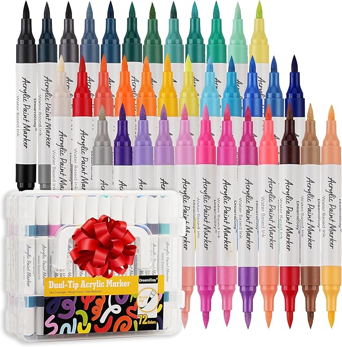 72 Color Acrylic Paint Markers Set, 36 Dual Brush Tip Art Markers by Unknown