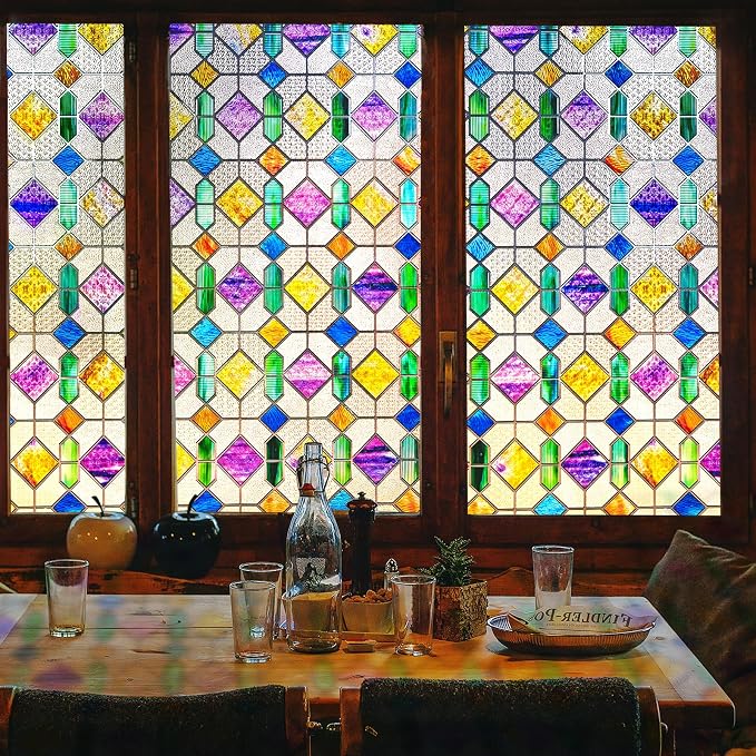 Windimiley Stained Glass Window Privacy Film:3D Colorful Geometric Decorative - Image 9