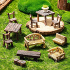 11Pieces Fairy Garden Furniture Ornaments Miniature Table and Chairs Set - Image 4