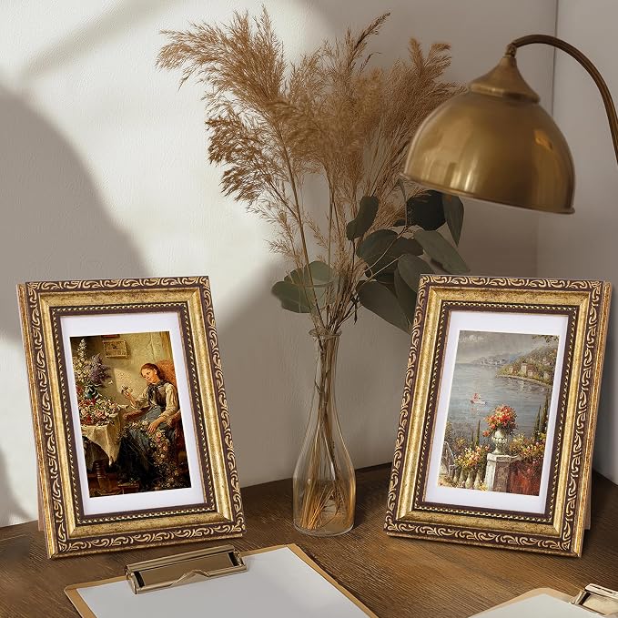 eletecpro 4x6 Vintage Picture Frame, Glass Cover, Bronze Gold, Horizontal or - Image 6