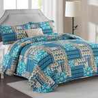 Mybedsoul Dusty Blue Quilt Set King Size, 3 Pieces Plaid Floral Bedspread Set - Image 2