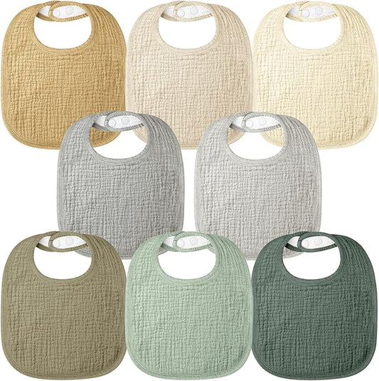 Bearmoss Muslin Baby Drooling Bibs 8 Pack, 100% Cotton Square Adjustable Bandana Bibs Gift for Baby Girls Boys Teething Drool
