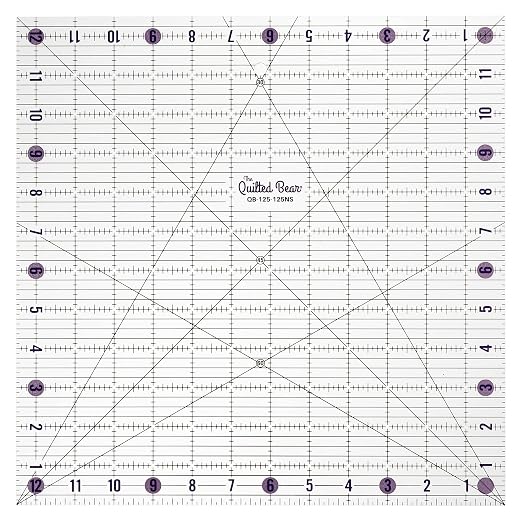 The Quilted Bear Square Quilting Ruler, Transparent Acrylic, 12.5" x 12.5" | by TheQuiltedBearsProducts