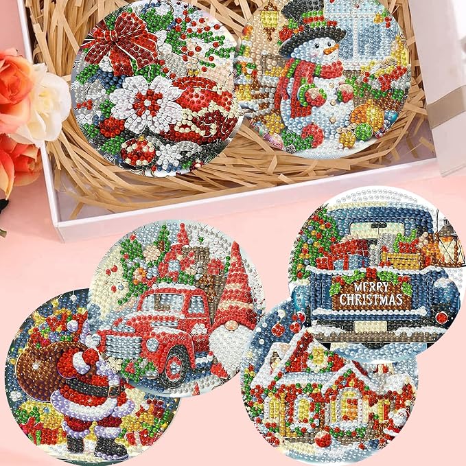 8 Pack Christmas Diamond Art Coasters, Diamond Painting Coasters Kits | - Image 7