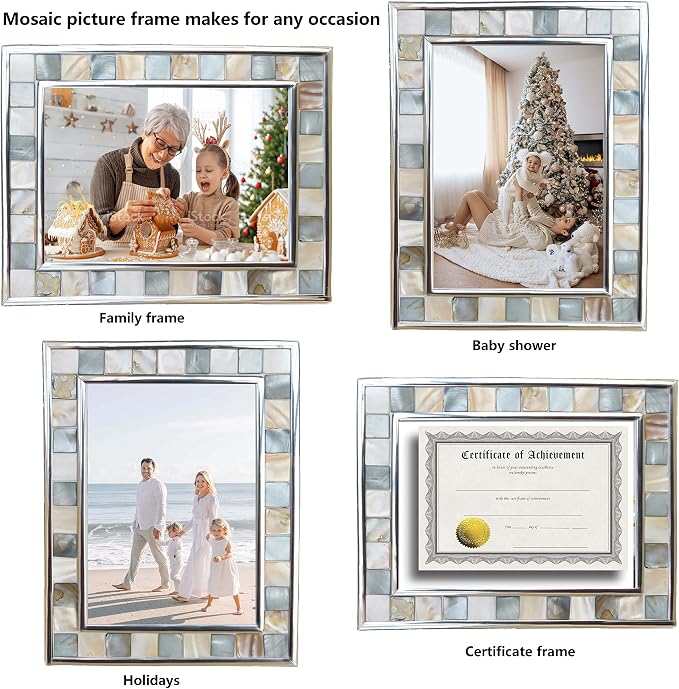 Mother of Pearl Picture Frame 6x8, Wedding Photo Frame, Mosaic Glass Beach Frame - Image 6