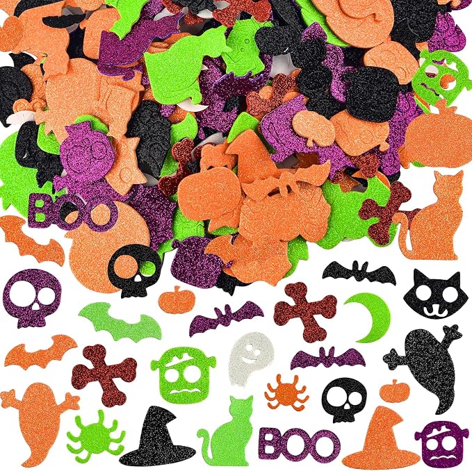240Pcs Halloween Foam Stickers Glitter Self-Adhesive Craft Stickers by Coopay