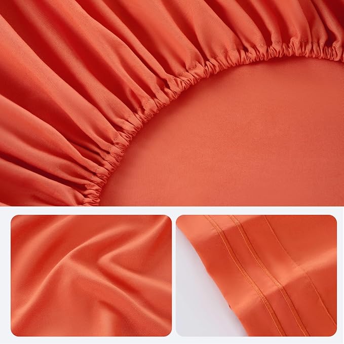 ROSE&RISY Orange Red King Sheet Set, 4 Pieces Soft Bedding King Sheet Set - Image 7