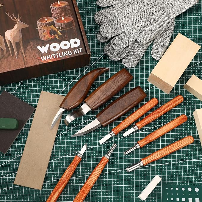 AUGSUN Wood Carving Kit, 17 Pack Wood Whittling Kit Hand Carving Knife Tools Set - Image 4