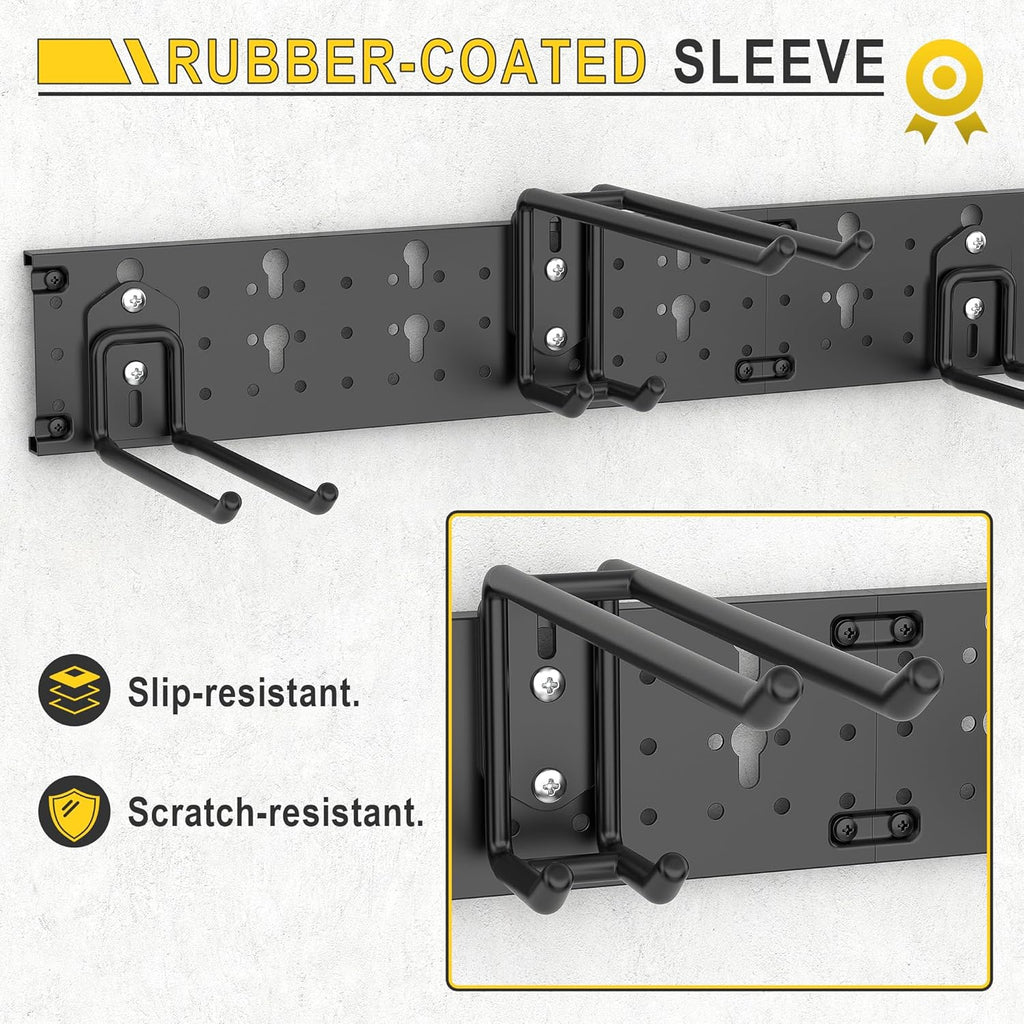 Ultrawall Garage Storage Organization, Versatile Storage Hooks Garden Tool Organizer Wall Mount, 64 Inch Yard Tool Organizer Hangers for Shovels, Rakes, Ladders, 19pcs Black