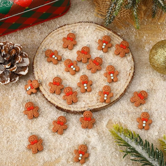 Augshy 64Pcs Christmas Gingerbread Man Resin Charms - Image 3