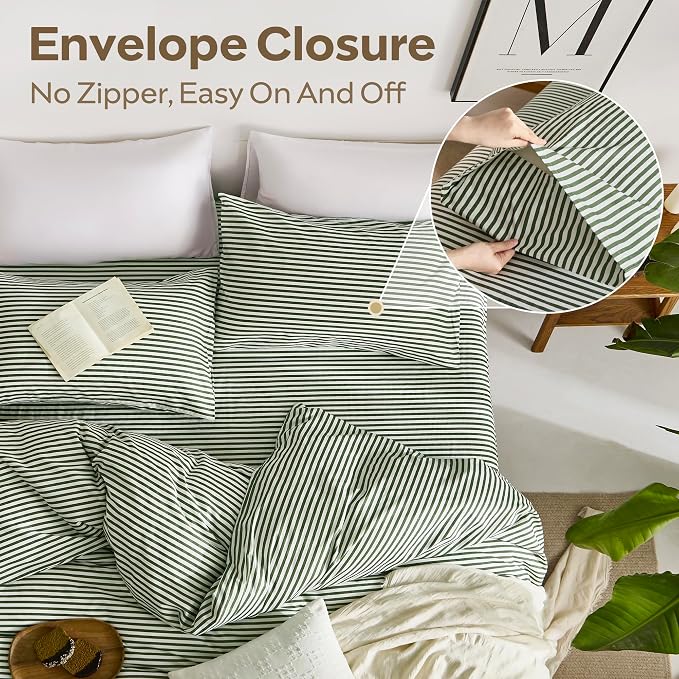 JELLYMONI 100% Natural Cotton 2pcs Striped Duvet Cover Sets, - Image 7