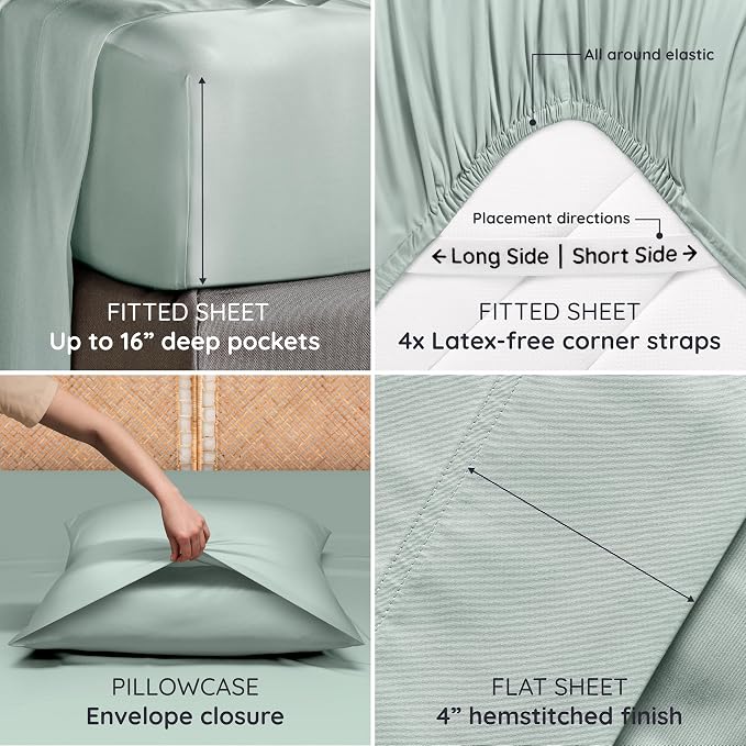 Bambaw 100% Viscose Derived from Bamboo Sheets California King Size – 4pcs Deep - Image 5