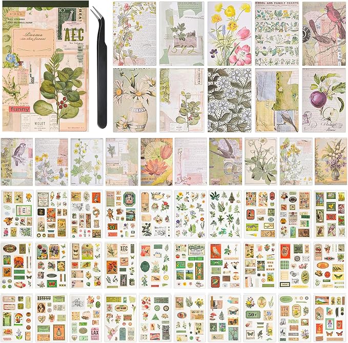 Vintage Washi Stickers for Scrapbooking, Aesthetic Sticker Book for Journaling by Ahmagen