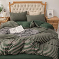 PURE ERA Forest Green Stripe Jersey Duvet Cover Set King Size 100% T-Shirt by PUREERA