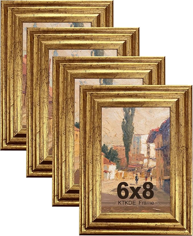 KTKDE 6x8 Picture Frame Set of 4, Ornate Vintage Gold Photo Frames by KTKDE