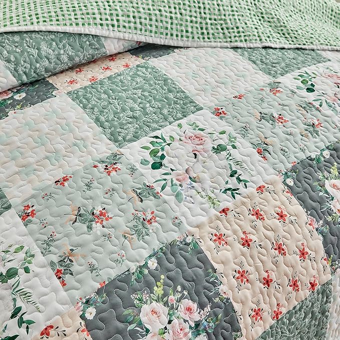 Joyreap 3 Pieces Floral Patchwork Quilt Set King, Soft n Cozy Microfiber Quilt - Image 7