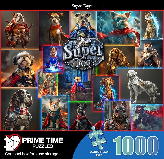 Superhero Dog - 1000 Piece Collage Jigsaw Puzzle - Colorful and Funny Adult - Image 2
