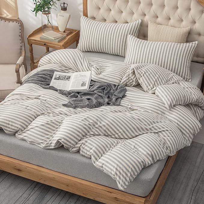 PURE ERA Jersey Knit Duvet Cover Set 100% T-Shirt Heather Cotton Super Soft - Image 4