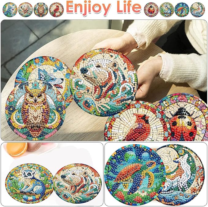 ijbnhd 8 PCS Animals Diamond Art Coasters Kit | Animals Diamond Painting - Image 2
