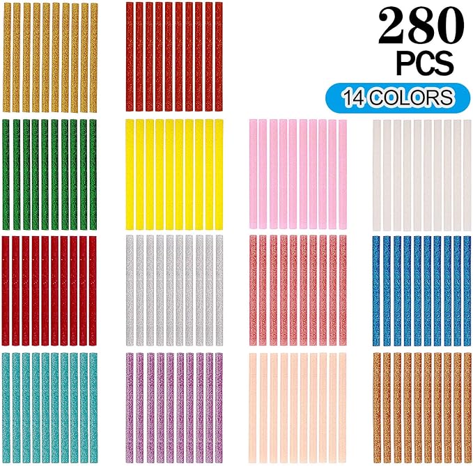 KEILEOHO 280 PCS Colored Glitter Hot Melt Glue Sticks, 14 Colors Mini Glue - Image 6