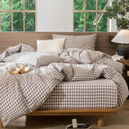 MooMee Gingham Duvet Cover Set 100% Washed Cotton Linen Like Textured - Image 6