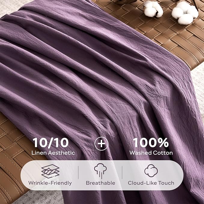JELLYMONI 100% Washed Cotton Duvet Cover Queen – Soft, Breathable Linen-Look - Image 3