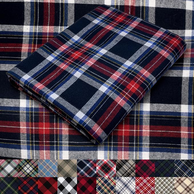 Pico Textiles 4 Yards Bolt Navy Blue and Red Tartan Plaid Flannel Fabric by PicoTextiles
