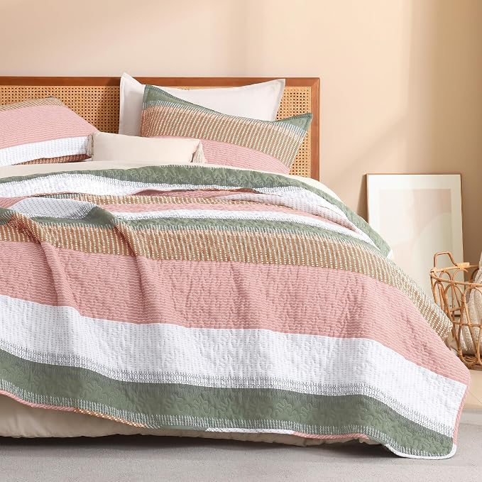 Litanika King Size Quilt Set Pink, Soft Lightweight Polyester Comforter Bedding - Image 8