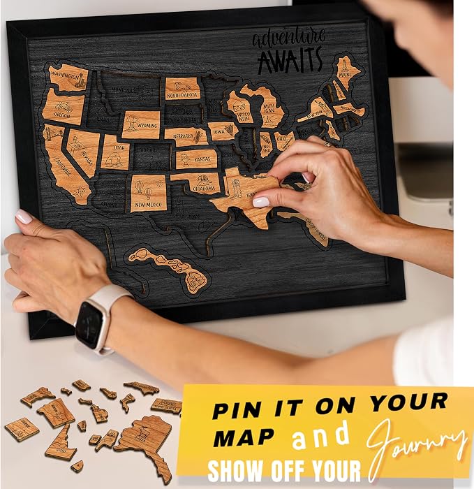flinelife USA Landmarks Travel Map, Wooden USA Map Puzzle - Image 3