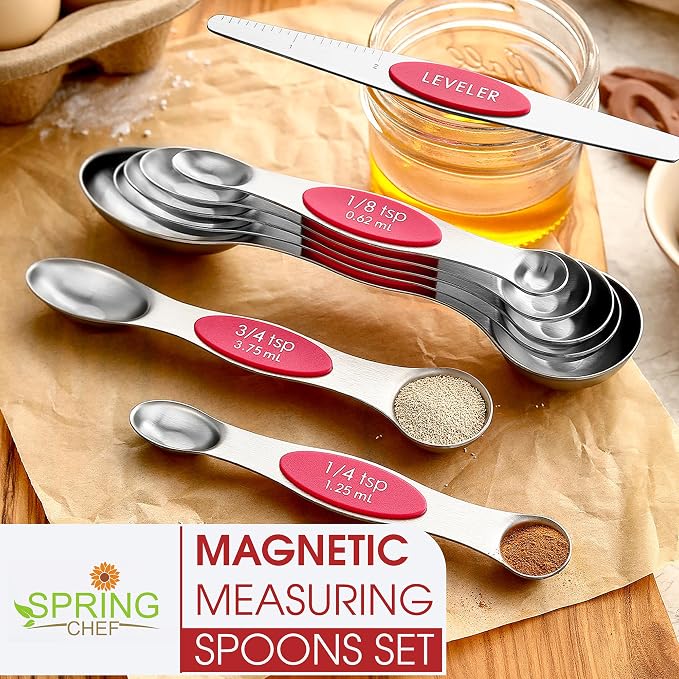 Spring Chef Pink Stainless Steel Magnetic Measuring Spoons Set of 8 - Image 7