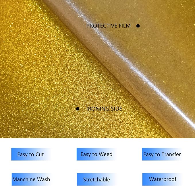HTVVETUR Glitter HTV Vinyl Rolls Heat Transfer Vinyl - Image 4