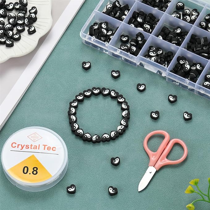 100Pcs 10MM Polymer Clay Beads, Tai Chi Heart Clay Bead Charms - Image 4