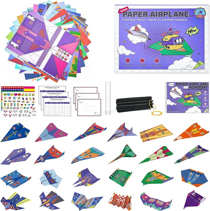 Leven DIY Paper Airplane Kit, 24 Progressive Origami Plane Designs, 48 Thick by Leven