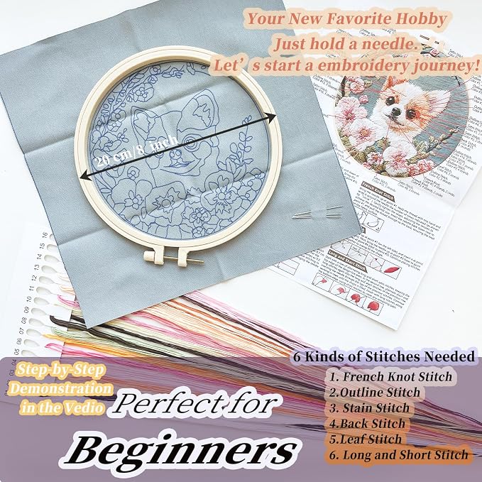 FONNUY Chihuahua Dog Floral Embroidery Kit, Cross Stitch Kits - Image 5