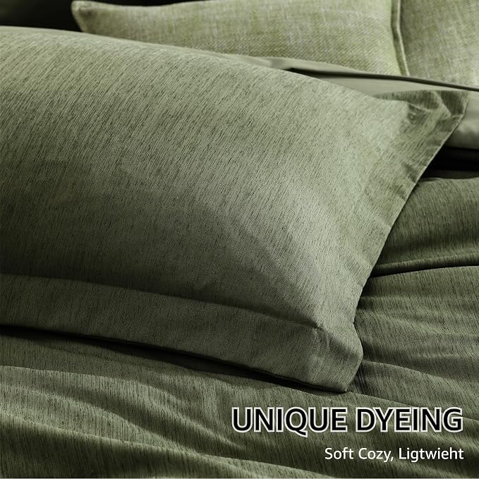 Monbix Twin XL Comforter Set Olive Green, Cationic Dyeing Bedding Set - Image 6