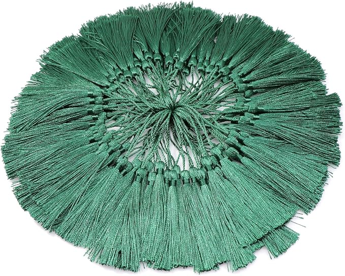 VAPKER 100 Pieces Green Silky Handmade Soft Tassels 13cm/5-Inch - Image 2