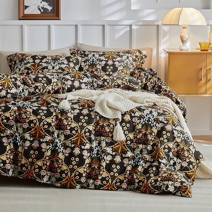 mixinni Vintage Floral Duvet Cover Queen Size Farmhouse Boho Duvet Cover Set by mixinni