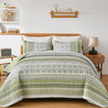 WONGS BEDDING Boho Quilt Set Queen Size, Sage Green Bohemian 3 Pieces Quilt Sets by WONGSBEDDING